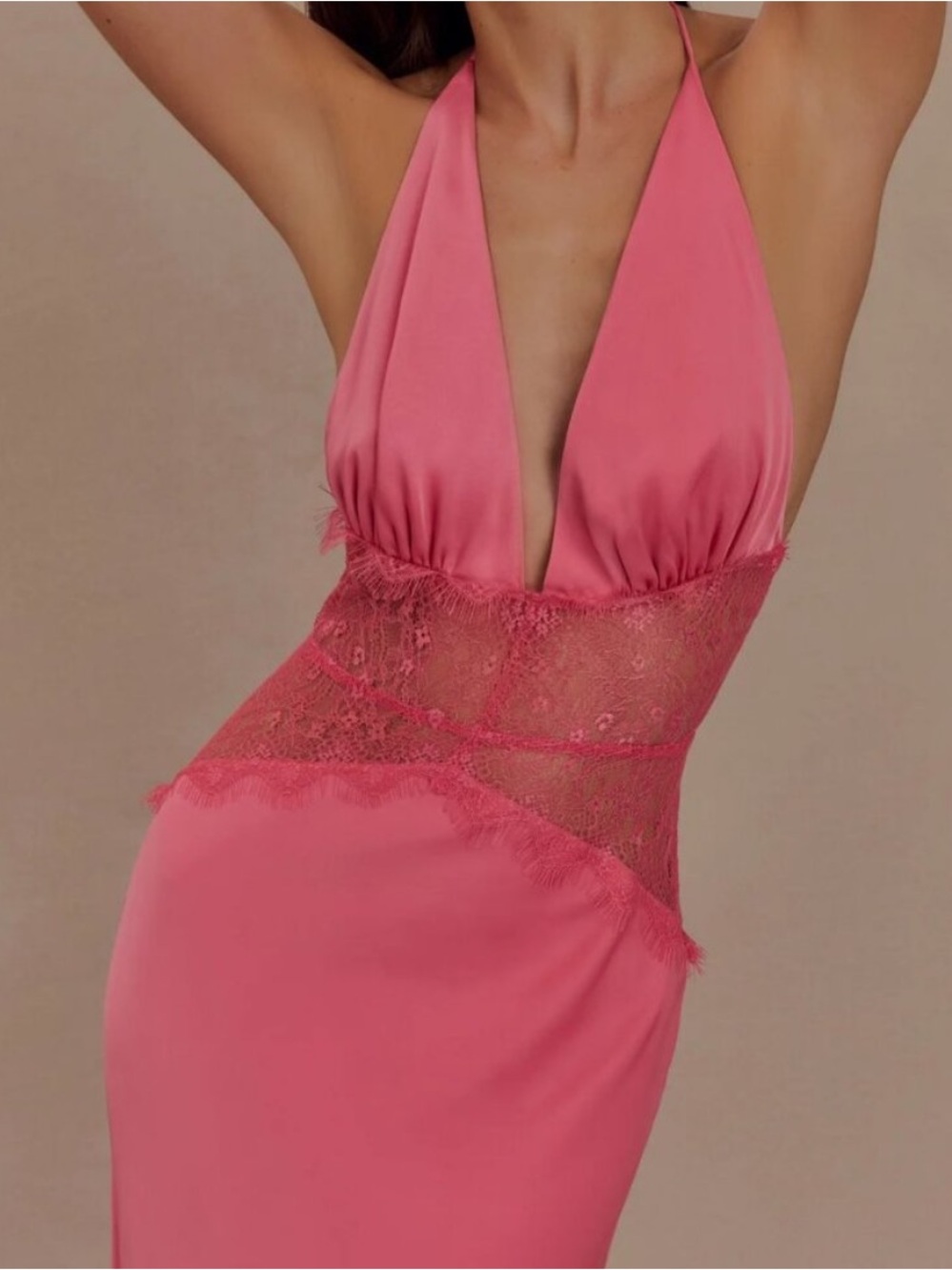 Meshki Pink Halter Lace Dinah satin dress - Picture 3 of 9